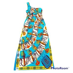 Designer Chainlink One Shoulder Maxi Spring Summer Boho Colorful Dress Large